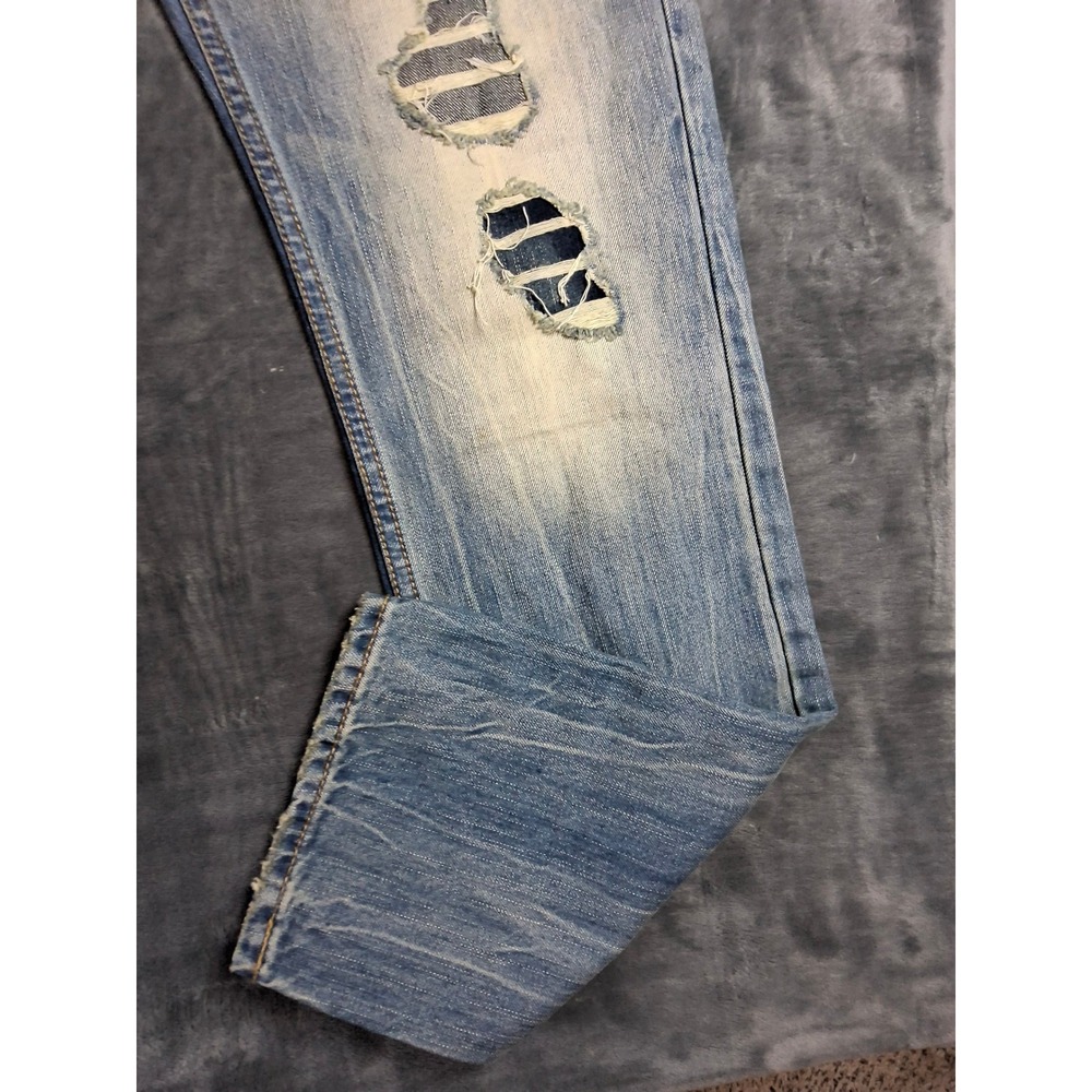 American Eagle Slim Straight Destroyed Light Wash Patched Jeans 29x32 3446-953 - Picture 9 of 16